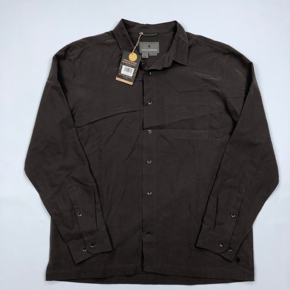 Royal Robbins Mens Large Desert Pucker Dry LS Shirt Java Brown Hiking